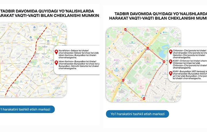 Ўзбекистон термасини ЖЧга кузатиш тадбири сабаб ҳаракат чекланади