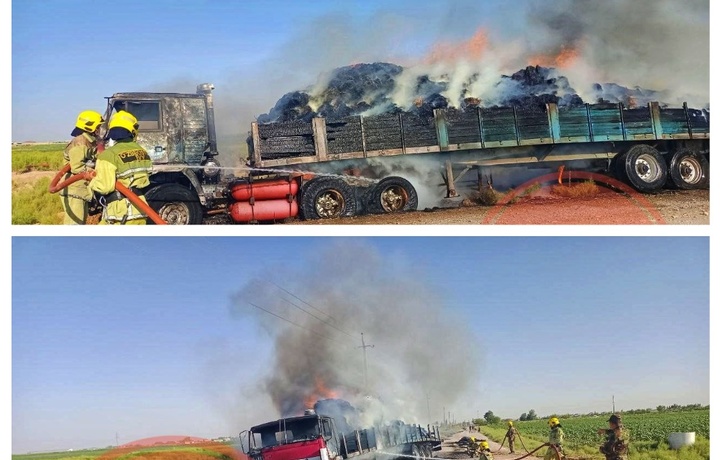 Qashqadaryoda somon bog‘lami ortilgan «KAMAZ» yonib ketdi