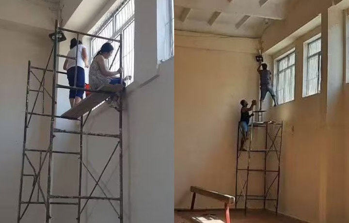В Самарканде учителя также ремонтировали школу