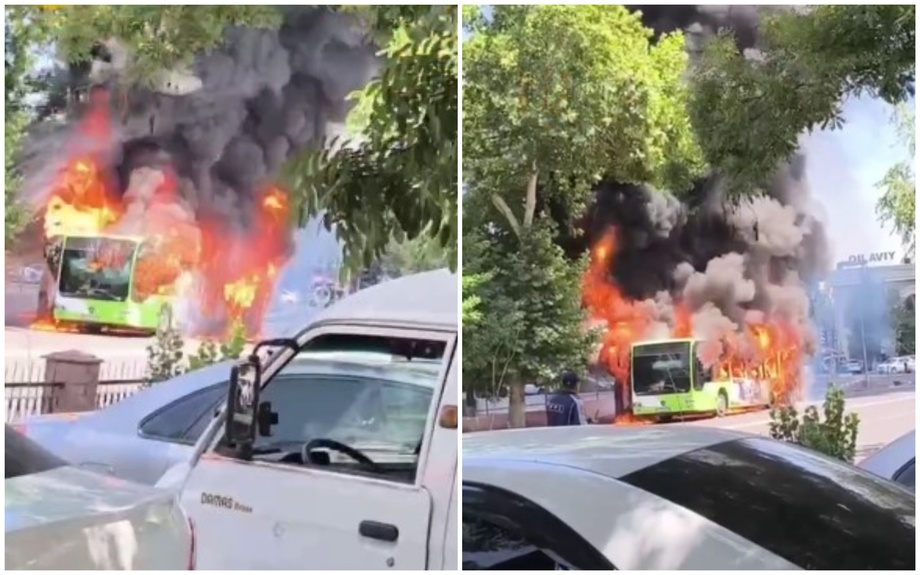 В Ташкенте полностью сгорел пассажирский автобус