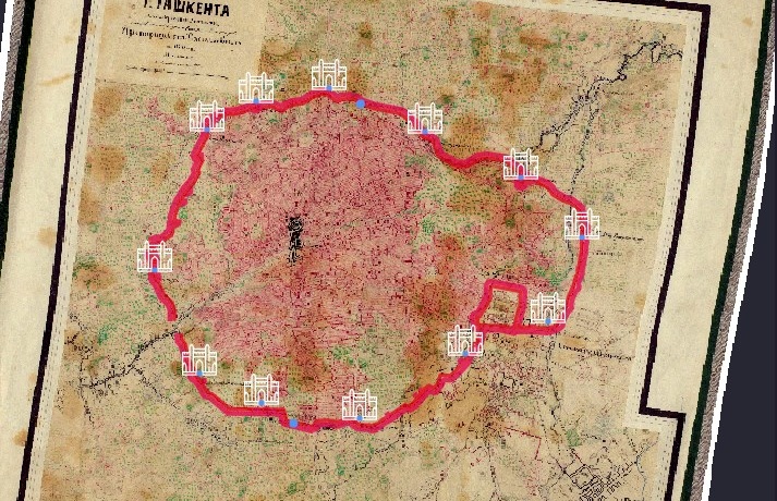 Тошкентнинг 12 дарвозаси ва қалъа девори харитаси (фото)