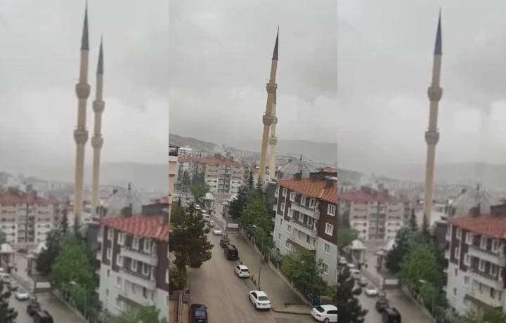 Turkiyada dovul tufayli minora qulab tushdi (video)