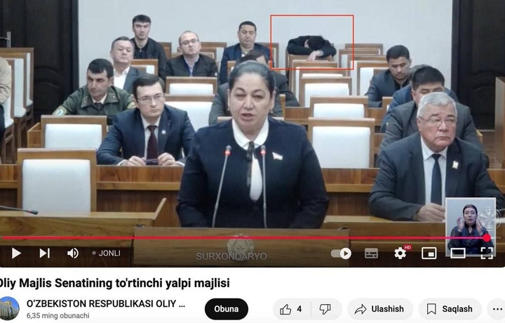 Senat yalpi majlisida uxlab qolgani aytilgan ishtirokchining sog‘lig‘i yomonlashib qolgan