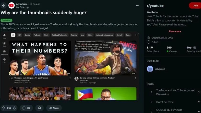 YouTube тестирует гигантские картинки на главной странице, и людям это не нравится
