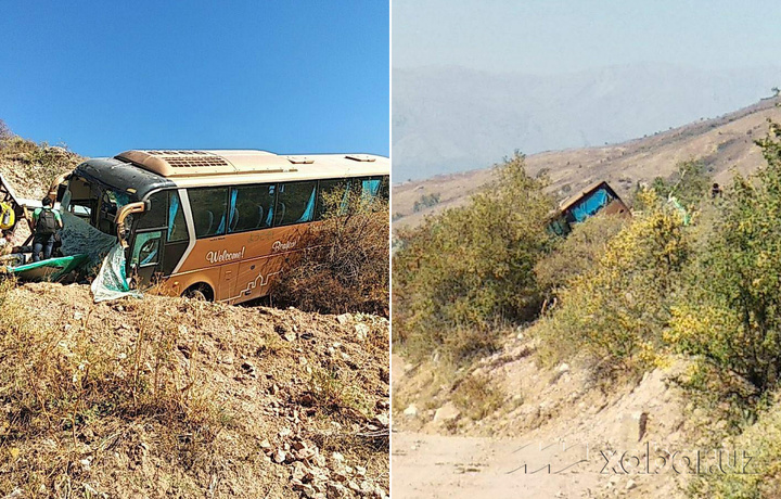 Chimyon yo‘lida avtobus pastlikka tushib ketdi (foto)