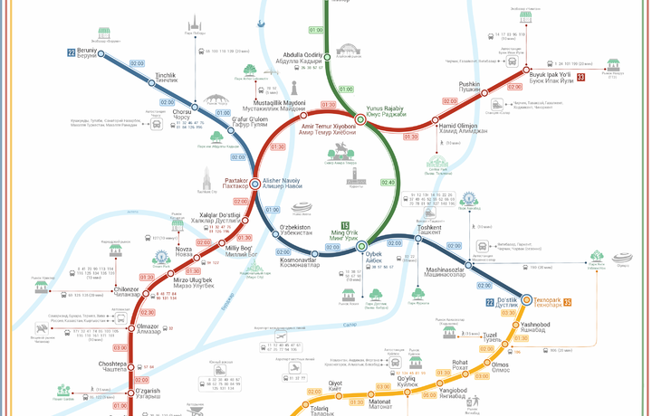 Тошкент метрополитени йўналишларининг график схемаси янгиланди