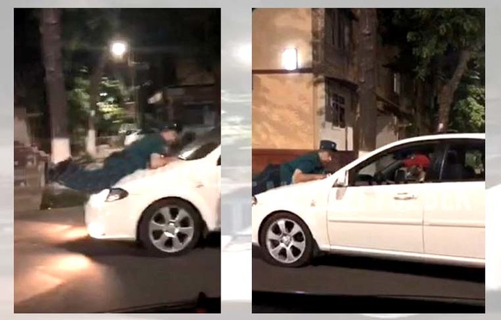 В Ташкенте водитель «Ласетти» прокатил на капоте автомобиля инспектора ДПС