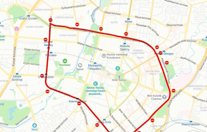 В Ташкенте на три часа перекроют ряд центральных улиц (карта)