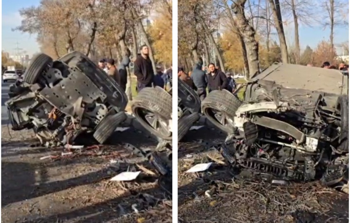 В Ташкенте столкнулись Hongqi и BYD, один из автомобилей разломился