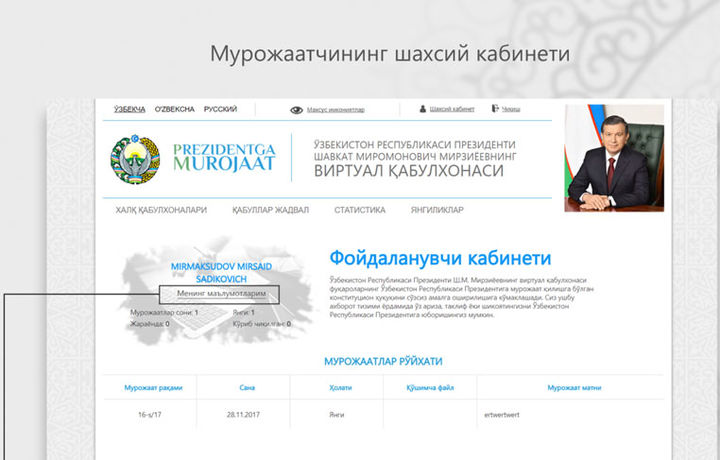 Президент виртуал қабулхонасига хорижий мамлакатлардан ҳам мурожаат йўллаш мумкин бўлади